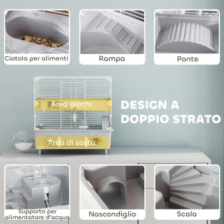 PawHut Διώροφη Γκρι-Λευκή Κλουβί Χάμστερ 44.5x28x44 εκ. D51-482V00GY