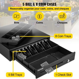 Συρτάρι Ταμείου VEVOR 16" 12V για POS με 5 Θέσεις Χαρτονομισμάτων & 8 Θέσεις Κερμάτων  QDXXJCTYCWC16A23SV0