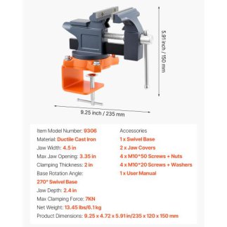 VEVOR Φορητή Μέγγενη 4.5", Με Περιστρεφόμενη Βάση 270°, Γρήγορη Απελευθέρωση, Από Χυτοσίδηρο BXSTHQ45YCZYALM7W001V0