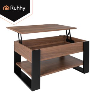 Ruhhy Τραπεζάκι Σαλονιού 92x51x47-61 cm με Ανακλινόμενη Επιφάνεια, Αποθηκευτικό Χώρο & Ράφι, Craft Oak/Μαύρο 27849