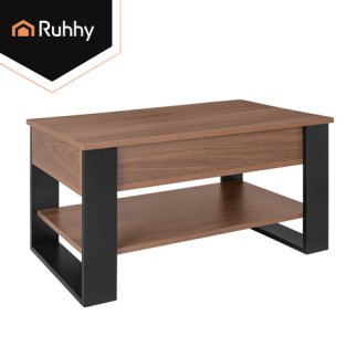 Ruhhy Τραπεζάκι Σαλονιού 92x51x47-61 cm με Ανακλινόμενη Επιφάνεια, Αποθηκευτικό Χώρο & Ράφι, Craft Oak/Μαύρο 27849