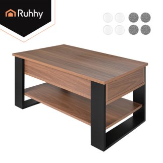 Ruhhy Τραπεζάκι Σαλονιού 92x51x47-61 cm με Ανακλινόμενη Επιφάνεια, Αποθηκευτικό Χώρο & Ράφι, Craft Oak/Μαύρο 27849