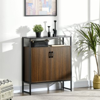 HOMCOM Ντουλάπι με Δύο Πόρτες από MDF με Κορυφή σε Tempered Glass, 82x30x98 cm, Καφέ και Μαύρο 838-266V00CF