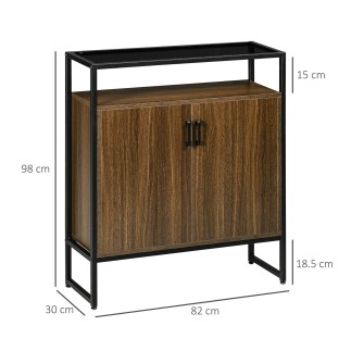 HOMCOM Ντουλάπι με Δύο Πόρτες από MDF με Κορυφή σε Tempered Glass, 82x30x98 cm, Καφέ και Μαύρο