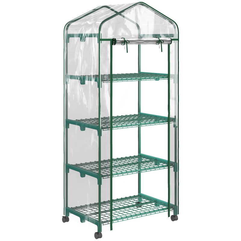 Outsunny Vertical Plant Θερμοκήπιο με 4 Ράφια Ατσάλι και Λευκό PVC, 69x50x165cm 845-228V04TP