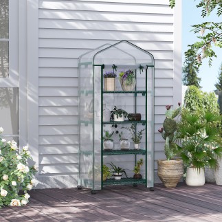 Outsunny Vertical Plant Θερμοκήπιο με 4 Ράφια Ατσάλι και Λευκό PVC, 69x50x165cm 845-228V04TP